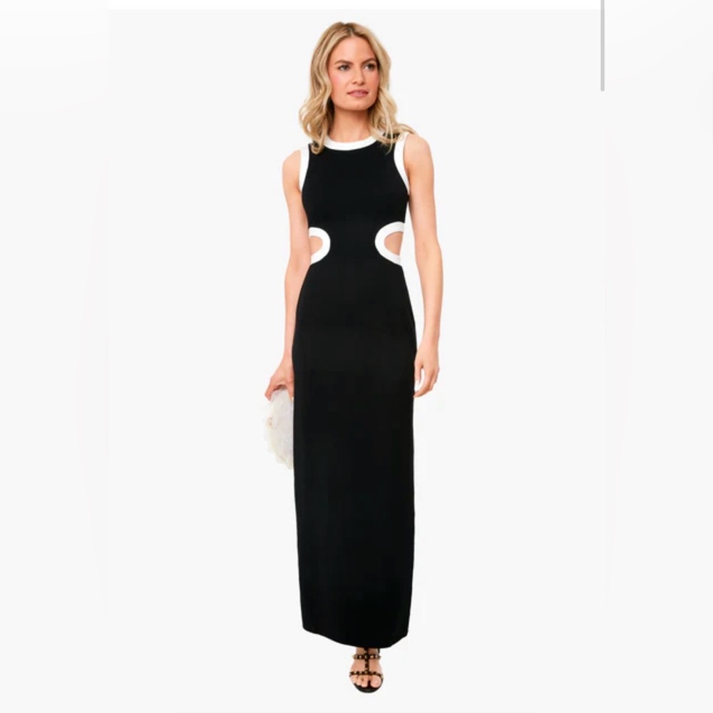 STAUD Dolce Dress in Black and White, Cutout Maxi cocktail dress